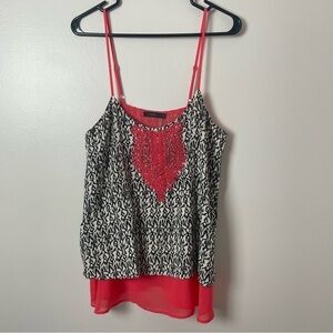 THML Black, White & Red Embroidered Spaghetti Strap Blouse – Size Medium